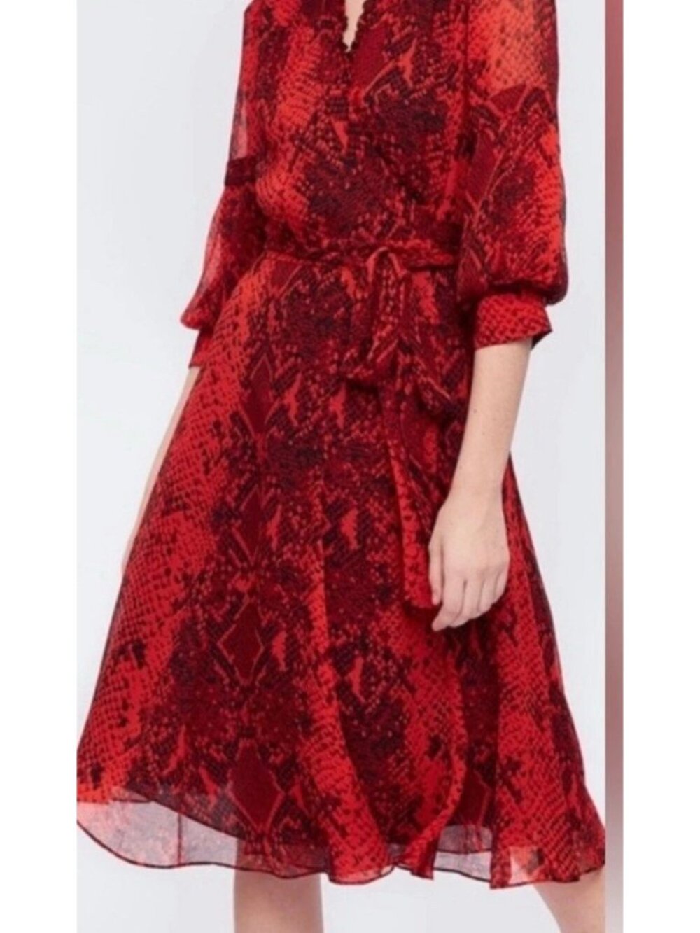 Diane Von Furstenberg Adele Wrap Snake Print Red V-Neck 3/4 Sleeve Dress 6